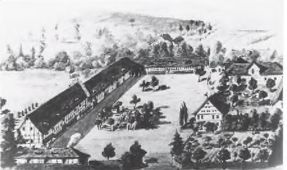 18 Niederbeisheim, Gutshof, 1870/71, Aquarell von Hermann Nalop