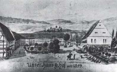 17 Niederbeisheimer Hof seit 1859. Zeichnung von Hermann Nalop