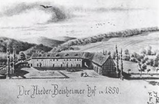 12 Niederbeisheimer Hof, 1850. Zeichnung von Hermann Nalop